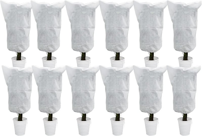 EAONE 12 Pack Plant Covers Freeze Protection, 24x32'' Winter Frosts Cloth for Outdoor Plants, Reusable Frost Blankets Drawstring Bags for Cold Freeze Sun Protection Bird Insect Prevention,White - Image 1